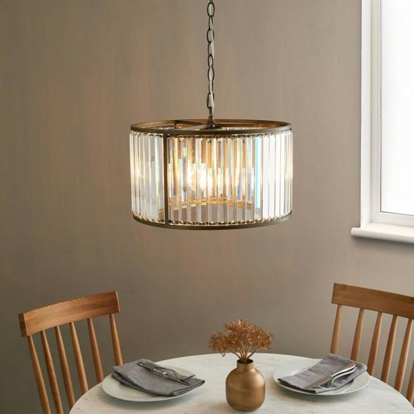 Pagazzi Lighting Resto Crystal & Antique Brass Pendant Ceiling Light