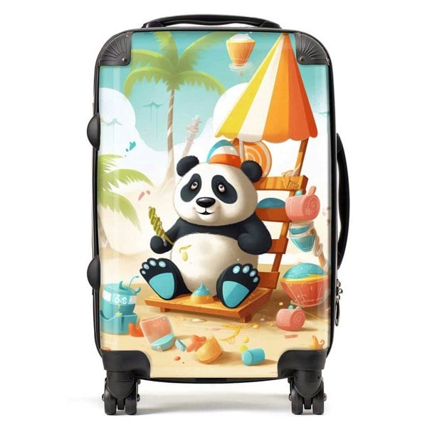 Warren Reed Happy Panda On A Beach Holiday Suitcase