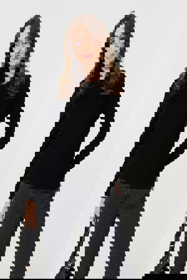 Black | Textured Knitted Long Sleeve Jumper
