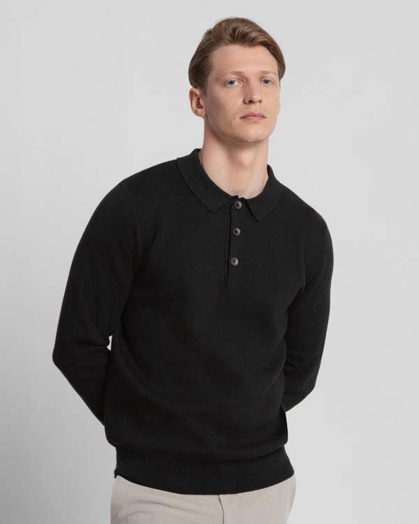 Steel & Jelly Heavy Milano Knit Long Sleeve Polo Shirt