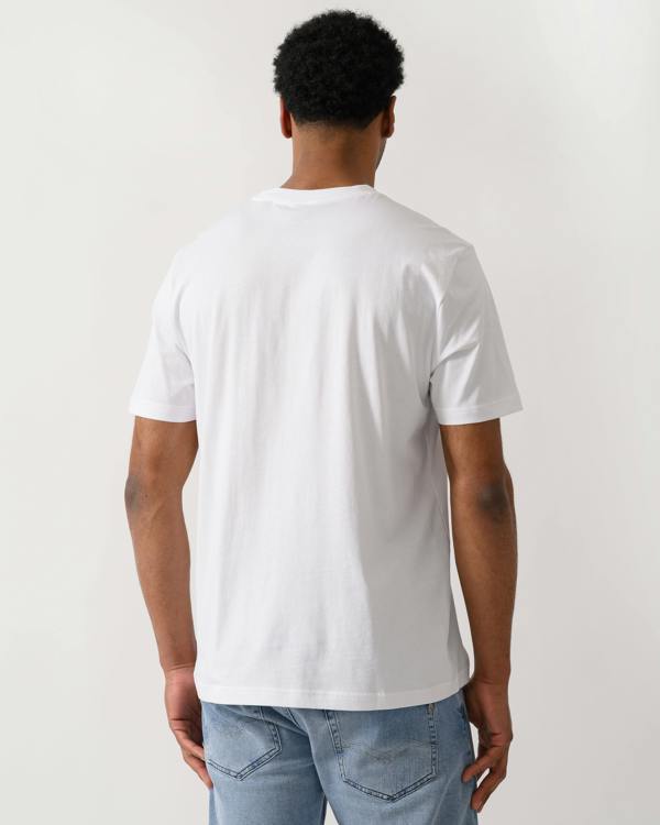 back shot of a model wearing a BOSS Orange Te Board Mens T-Shirt in White 100