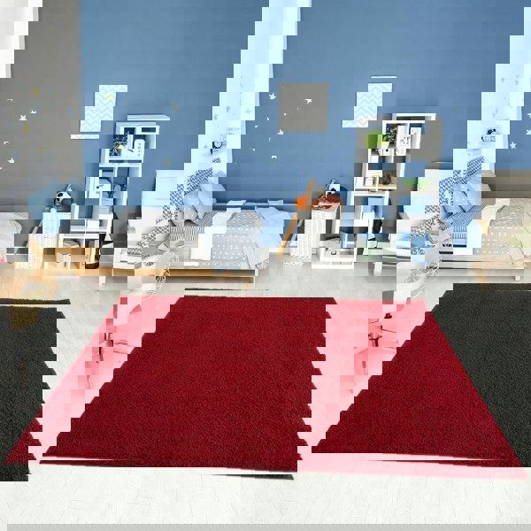 Shaggy Rug Plain Red non-shedding easy to clean