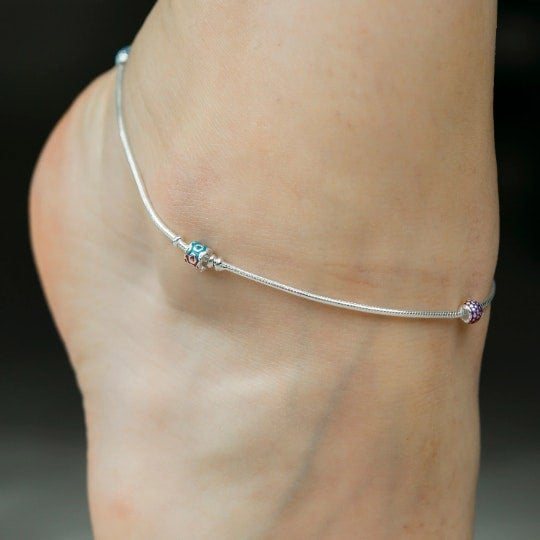 The Colourful Aura Sterling Silver Enamel Minimalistic Summer Indie Boho Silver Payal Indian Anklet