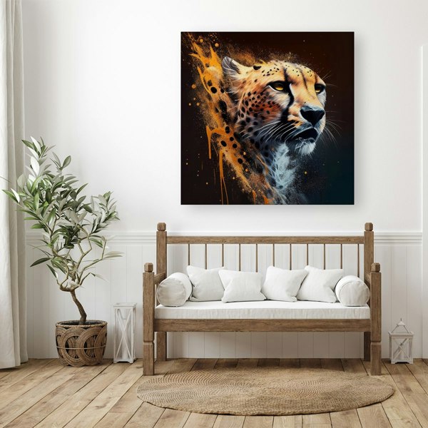 Warren Reed Cheetah Face Splashart Dark Background Canvas