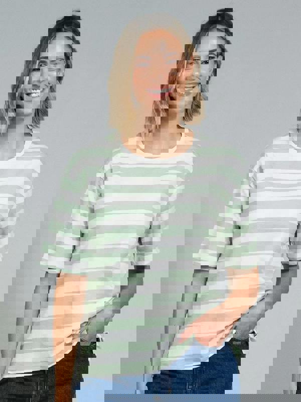 Kite Womens Organic Oxbridge Jersey T-Shirt Soft Sage Stripe