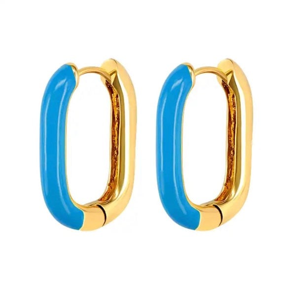 One Of A Kind Club Blue gold rectangle huggie