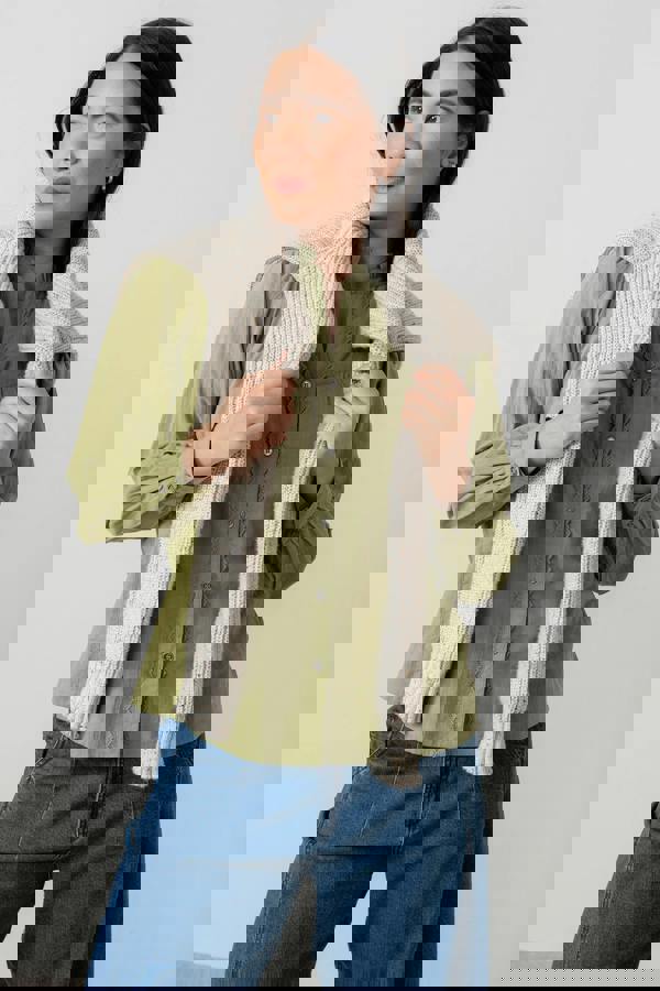 Lily & Me Wayfaring Cotton Check Blouse Moss