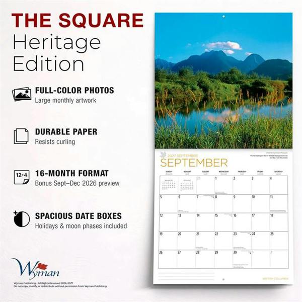 British Columbia Calendar 2027, Wall Calendars, Month To View, Travel, Gift
