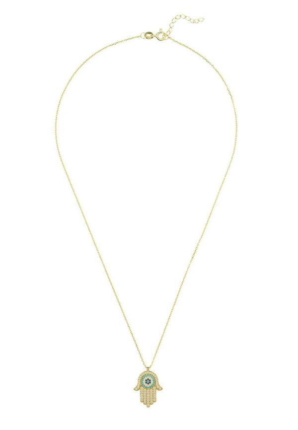Hamsa Hand With Evil Eye Pendant Necklace Gold - LATELITA Necklaces