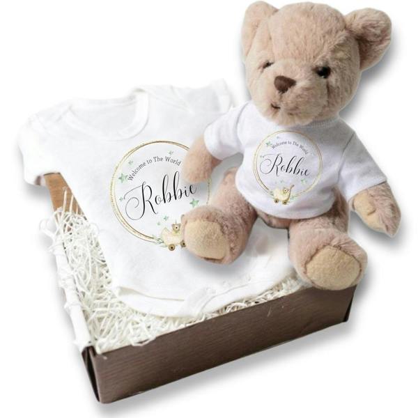 Personalised Welcome to the World Baby Gift Box - Teddy & Vest