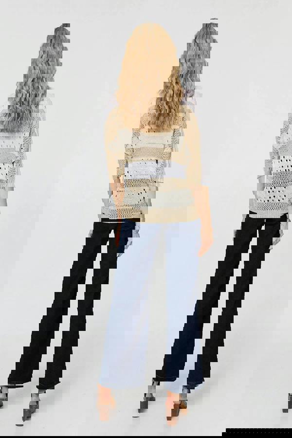 Gold | Semi Sheer Mesh 3/4 Sleeve Knit Top