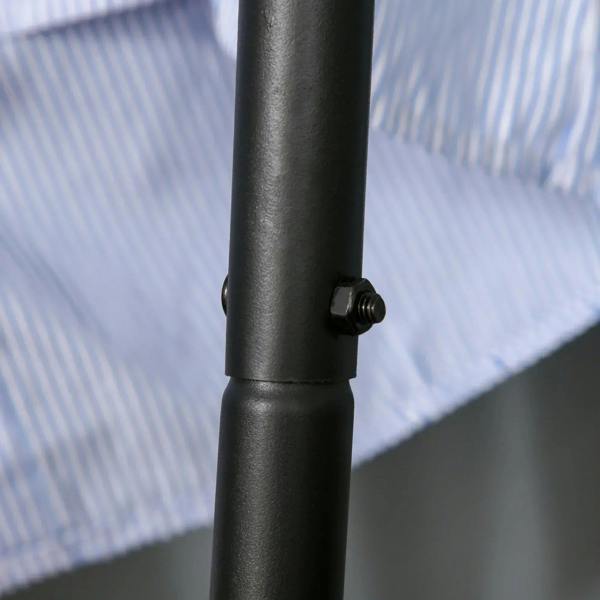 Black metal clothes rack pole with visible fastening screw