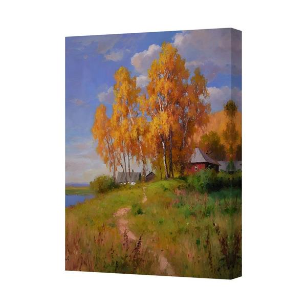 Benjamin Tate Design Autumn Landscape Canvas Art Print With Golden Trees And Cabin By River