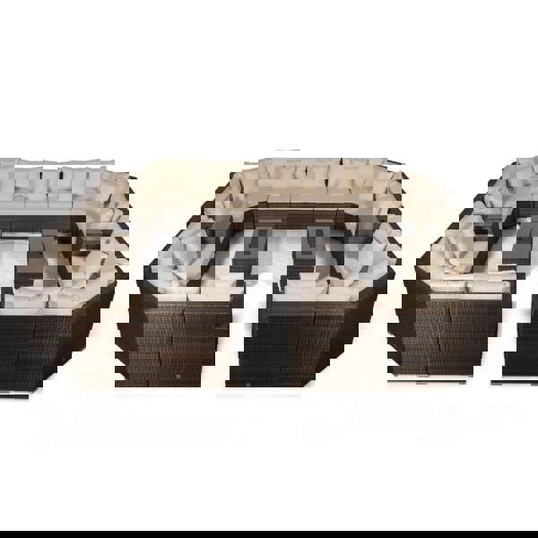 Giardino Santorini Modular 13 Seat Rattan Conversation Set With 2 Drinks Cooler Armrests & 2 Drinks Cooler Coffee Tables