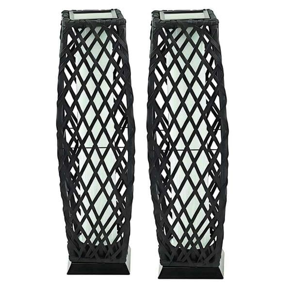 Gr8 Garden Set of 2 Solar Rattan Lantern Floor Lamps LED Garden Lights Charcoal