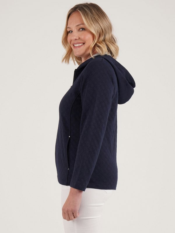 PennyPlain Quilt Hooded Zip Up - Navy
