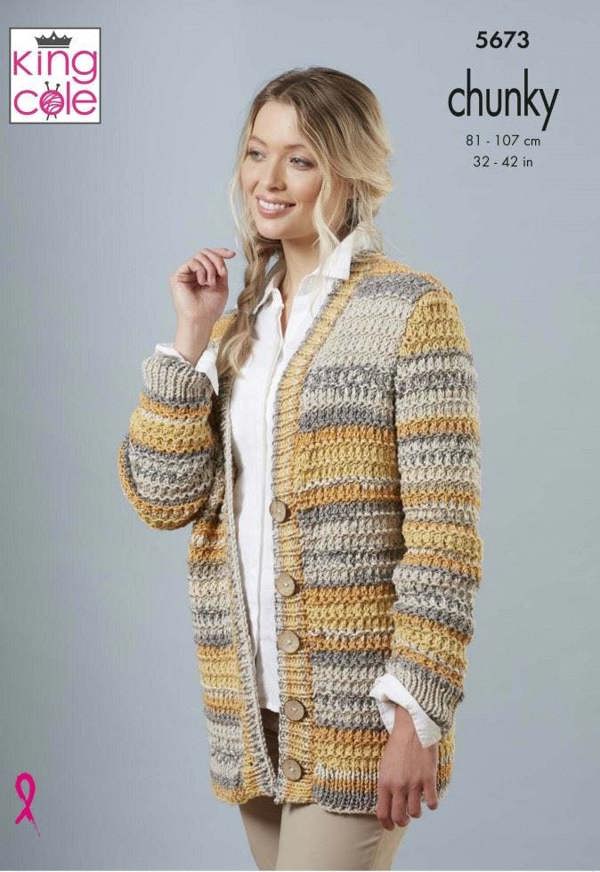 King Cole Drifter Chunky Knitting Pattern 5673, Cardigans, Sweaters for Women, 32 - 42 Inches