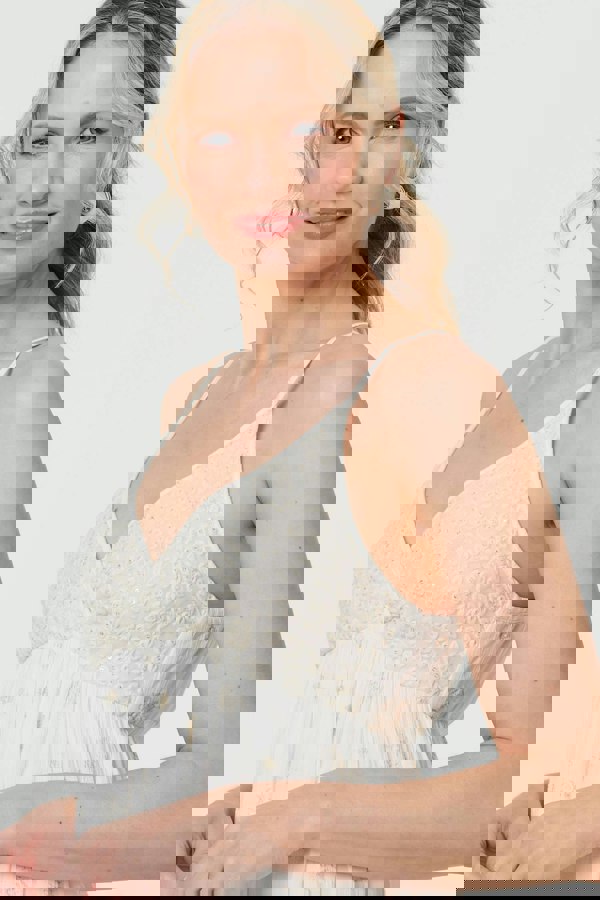 White | Textured Cami Strap Empire Maxi Dress
