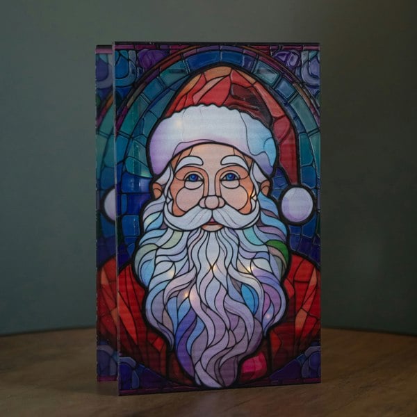 Samuel Alexander 21cm Battery Operated Double Sided Stained Glass Santa Decoration with LEDs