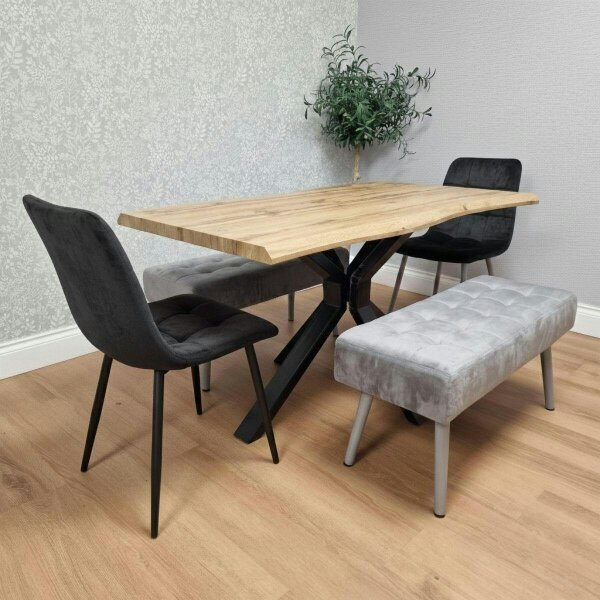 Kosy Koala Dining Table Set with 2 Black Chairs and 2 Grey Benches Kitchen Dining Room Furniture