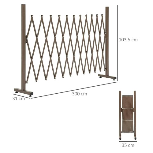 Bobobiy Expanding Trellis Fence, Freestanding Movable Fence, Foldable Garden Screen Panel, 300 x 103.5 cm, Dark Brown