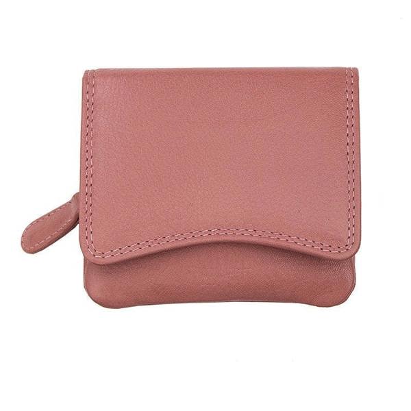 Front view of Pink leather wallet on a white background