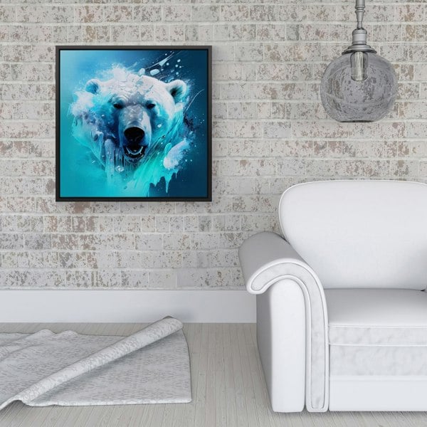 Warren Reed Polar Bear Face Splash Art Framed Canvas