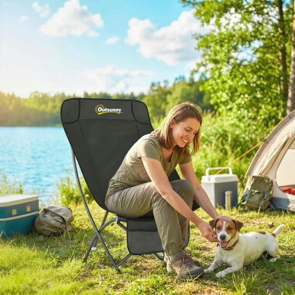 Camping Chair for Adults Heavy Duty Folding Camp Chair with Side Pocket and Carry Bag Black