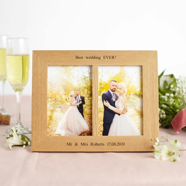 MijMoj Design Personalised Solid Oak Double Picture Frame - Twin Aperture for 6x4" or 7x5" Prints
