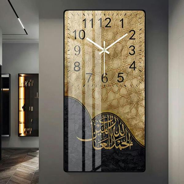 HYGRAD BUILT TO SURVIVE Modern Style Islamic Calligraphy Wall Clock Crystal Porcelain Acrylic wall Art For Living Room, Kitchen Wall Home Decor