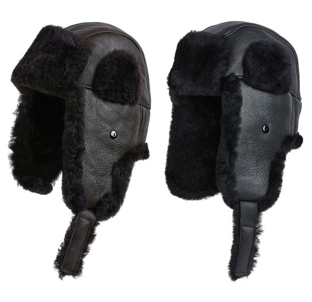 Infinity Leather Mens RAF Aviator Sheepskin B-55 Trapper Hat Winter Warm Leather Navigator Hat