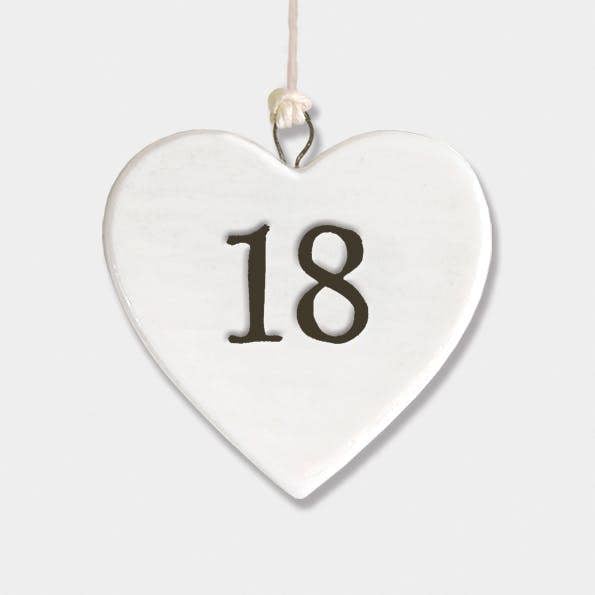 Mini Porcelain Hanging Heart – “18” Birthday Keepsake Elegant Milestone Gift