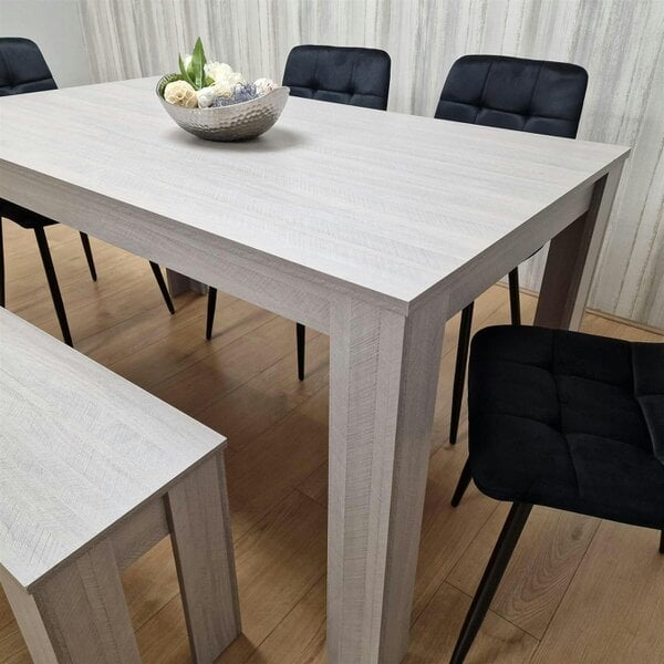 Kosy Koala Modern Grey Rectangle Dining Table Set With 4 Grey Velvet Chairs And 1 Grey Bench Dining Room Furniture
