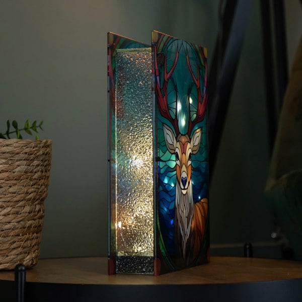 Samuel Alexander 28cm Battery Powered Glass Christmas Decoration with Stag & Warm White LEDs