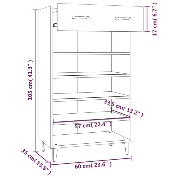Berkfield Shoe Cabinet Grey Sonoma 60x35x105 cm Engineered Wood