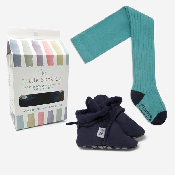 Little Sock Co. Bundle of Navy Stay-on, Non-Slip Booties & Cosy Non-slip Tights