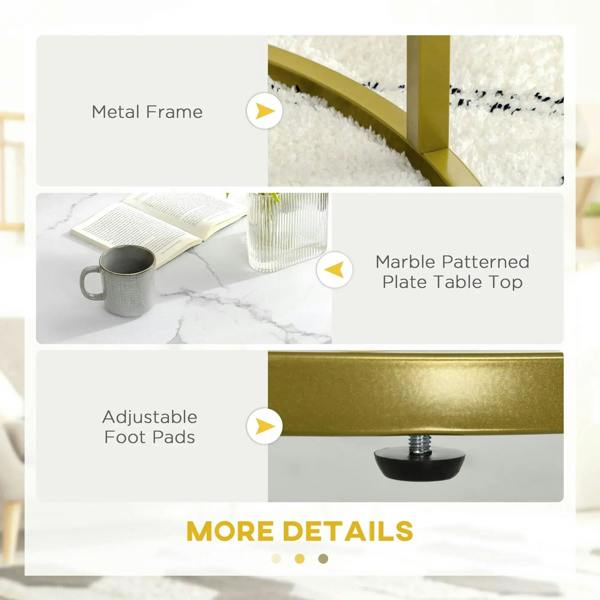 Gold metal framed nesting table set with white marble-pattern tabletop