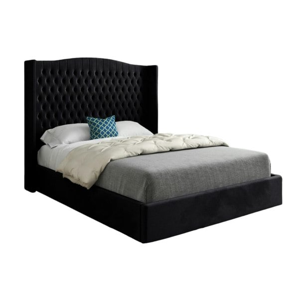 Casa Magna Rana Curved Top Winged Upholstered Soft Velvet Bed Frame - Black