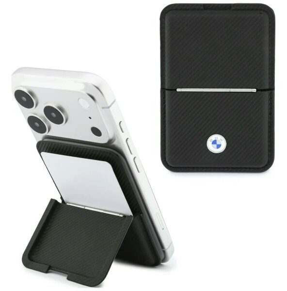 BMW Carbon Metal Logo Magnetic Card Holder with Stand Black - BMOWMCS26PTKLK
