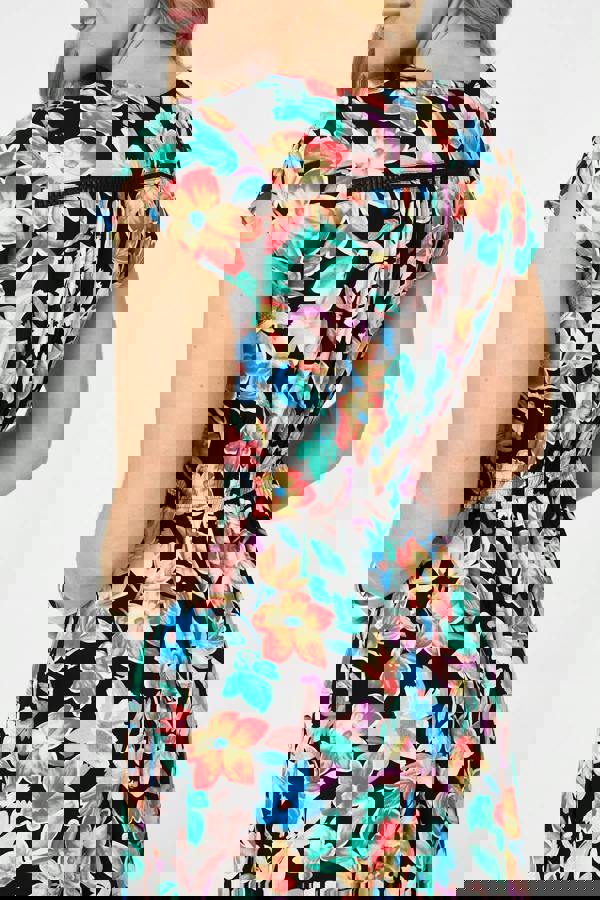 Black | Floral Lace Trim Cap Sleeve Maxi Dress
