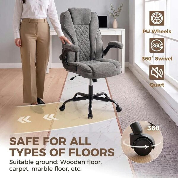 Office Chair, Ergonomic Desk Chair with Flip-up Armrest, Pocket Springs, Swivel Wheels, Adjustable Height, Dark Grey