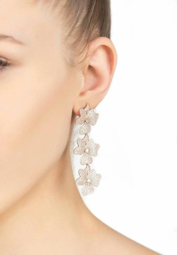 Jasmine Flower Triple Drop Earrings Gold - LATELITA Earrings