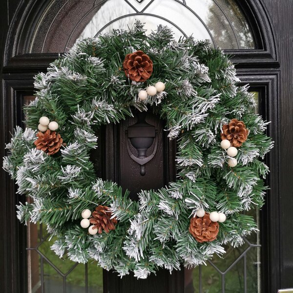 Samuel Alexander 40cm Snow Tips Christmas Door Wreath for Indoor / Outdoor