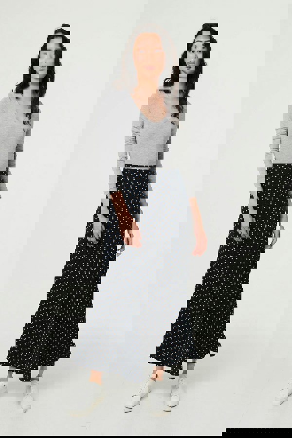 Navy | Polka Dot Print High Waist Maxi Skirt
