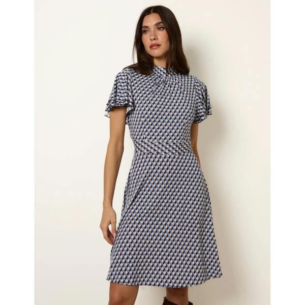 Blue Vanilla High Neck Angel Sleeve Mini Dress