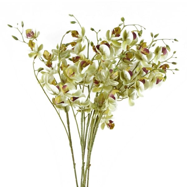Leaf Pack of 6 x 80cm Cream Artificial Mini Orchid Stem
