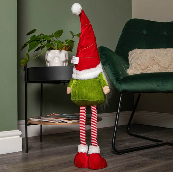 Samuel Alexander 71cm Standing Christmas Gonk with Santa Hat and Extendable Legs in Reg and Green
