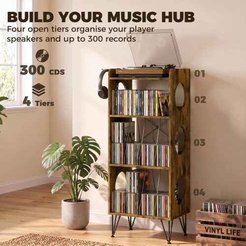 HOMCOM Record Player Stand Display Shelf for Turntable, Rustic Brown