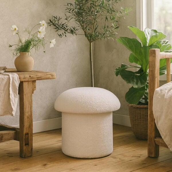 Wyld Haus Sarlat White Boucle Mushroom Footstool