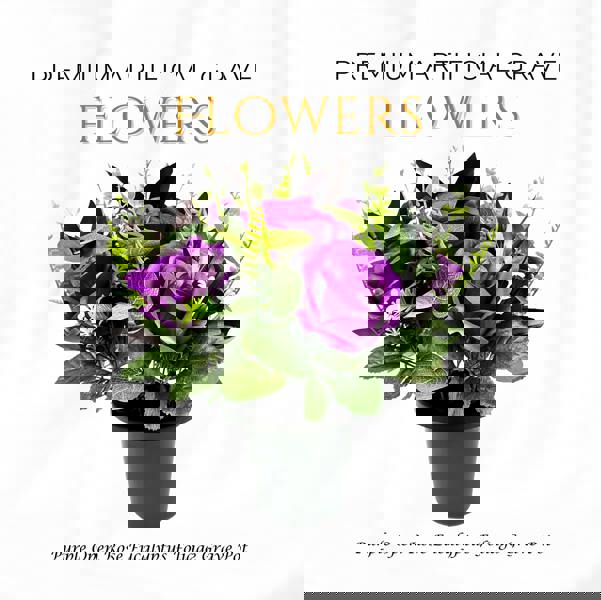 Memorials Direct Premium Artificial Grave Flowers – Purple Open Roses with Eucalyptus (25cm) | Memorial Vase Pot